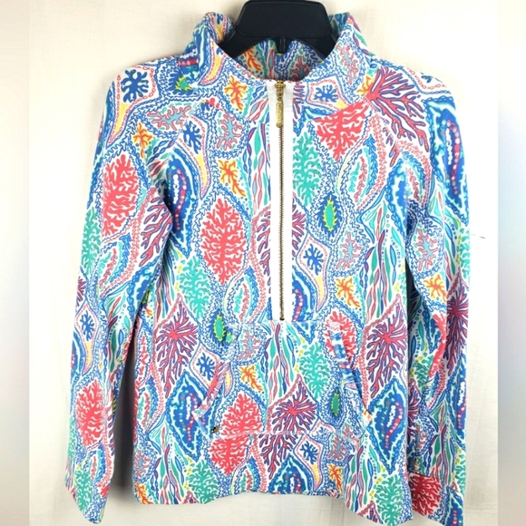 Lilly Pulitzer Multicolored Quarter Zip High Neck Long Sleeve Shirt Sz S - Picture 1 of 8